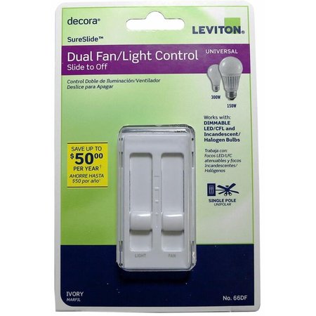 LEVITON Leviton Decora Sureslide Fan & LED Dimmer Slide Switch, Ivory LE7170